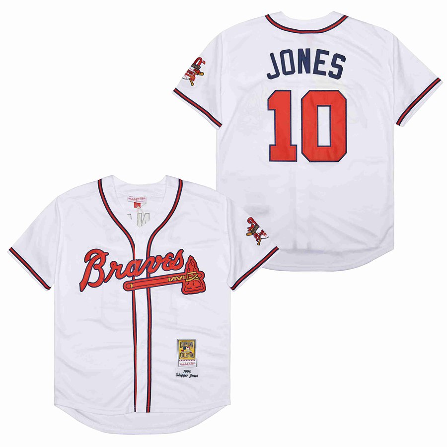 Men Atlanta Braves #10 Jones white Game 1995 throwback MLB Jersey